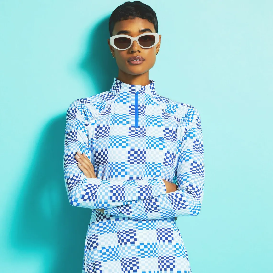 Mid Layers-G/FORE Gradient Check Silky Tech Nylon Quarter Zip Pullover