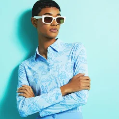 Polos-G/FORE Peony Sketch Silky Tech Nylon Long Sleeve Polo