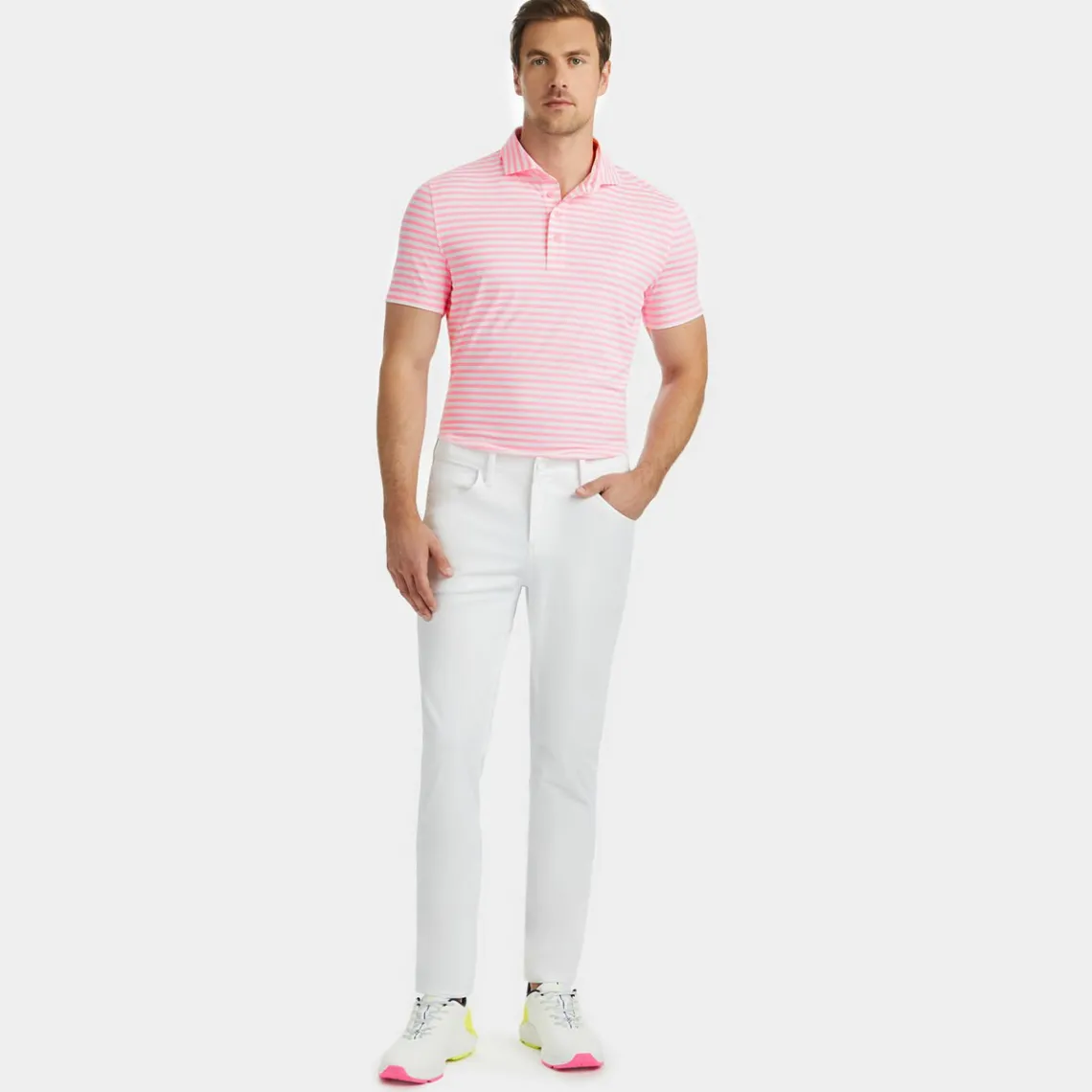 Polos & Shirts-G/FORE Perforated Stripe Tech Jersey Modern Spread Collar Polo
