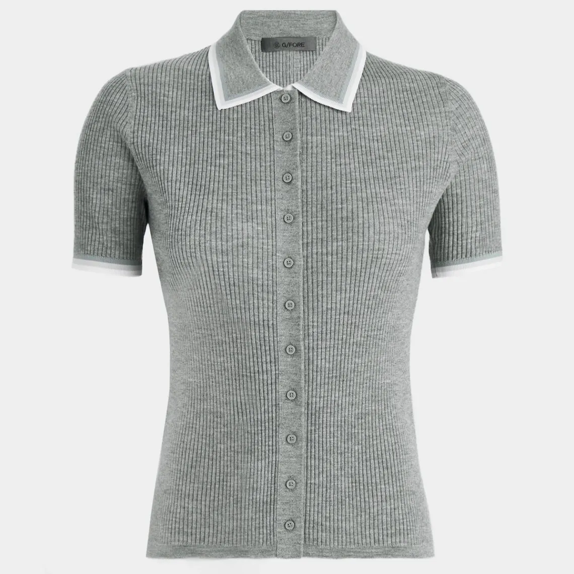 Sweaters-G/FORE Ribbed Melange Wool Blend Button Down Sweater Polo