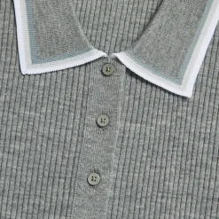 Sweaters-G/FORE Ribbed Melange Wool Blend Button Down Sweater Polo